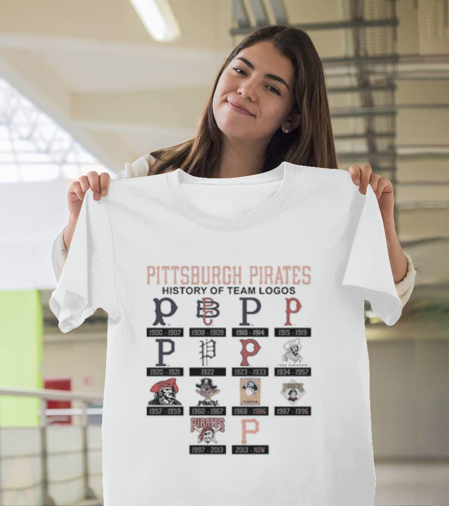 Pittsburgh Pirates History From 1900 to Now Showcasing Iconic Team Logo Evolution T-Shirt