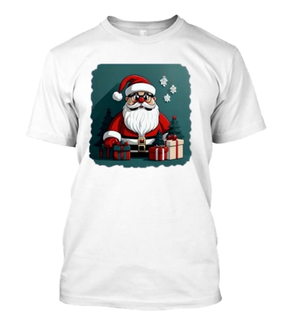 Santa Claus With Snowflakes And Presents Christmas Holiday Scene T-Shirt
