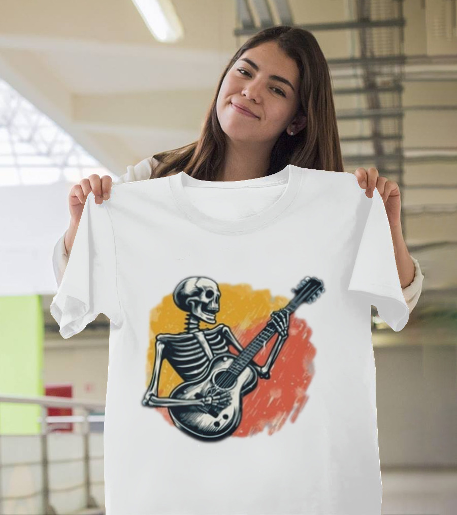 Skeleton Playing Guitar Rock Band T-Shirt