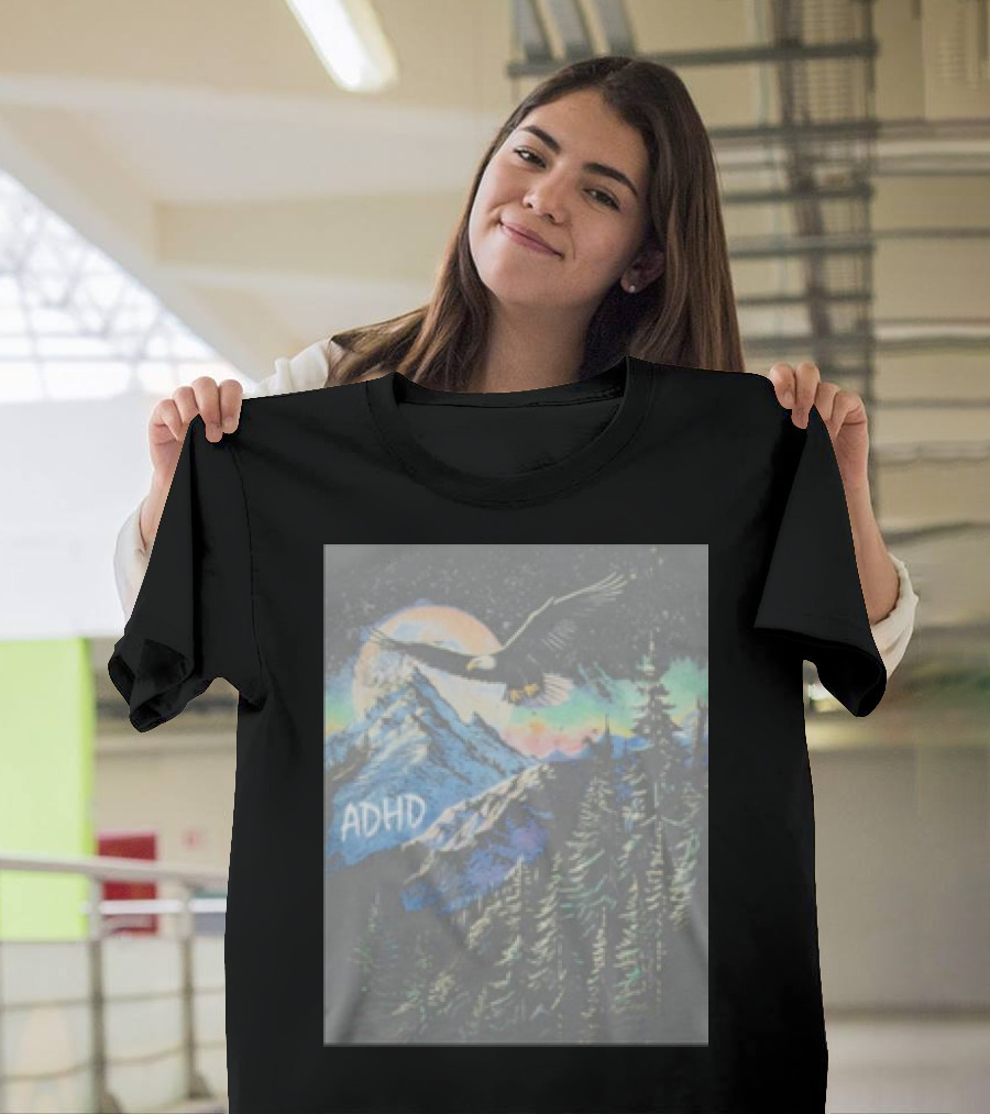ADHD Eagle Soaring Over Mountains and Glowing Night Sky T-Shirt