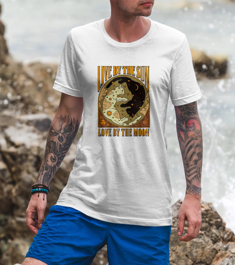 Live By The Sun Love By The Moon Retro Cats T-Shirt