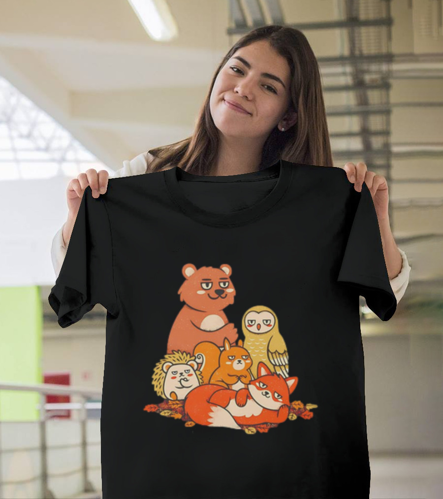 Animals X The Breakfast Club Autumn Edition with Hedgehog, Bear, Owl, Fox, Squirrel T-Shirt