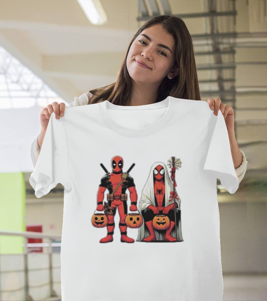 Halloween 2024 Deadpool Spiderman Cartoon Pumpkin Costumes T-Shirt