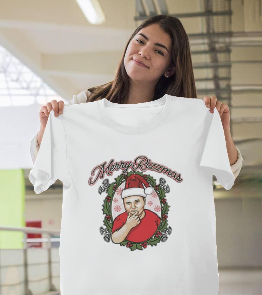 Merry Rizzmas Christmas 2024 Santa Hat and Holly Wreath Child T-Shirt