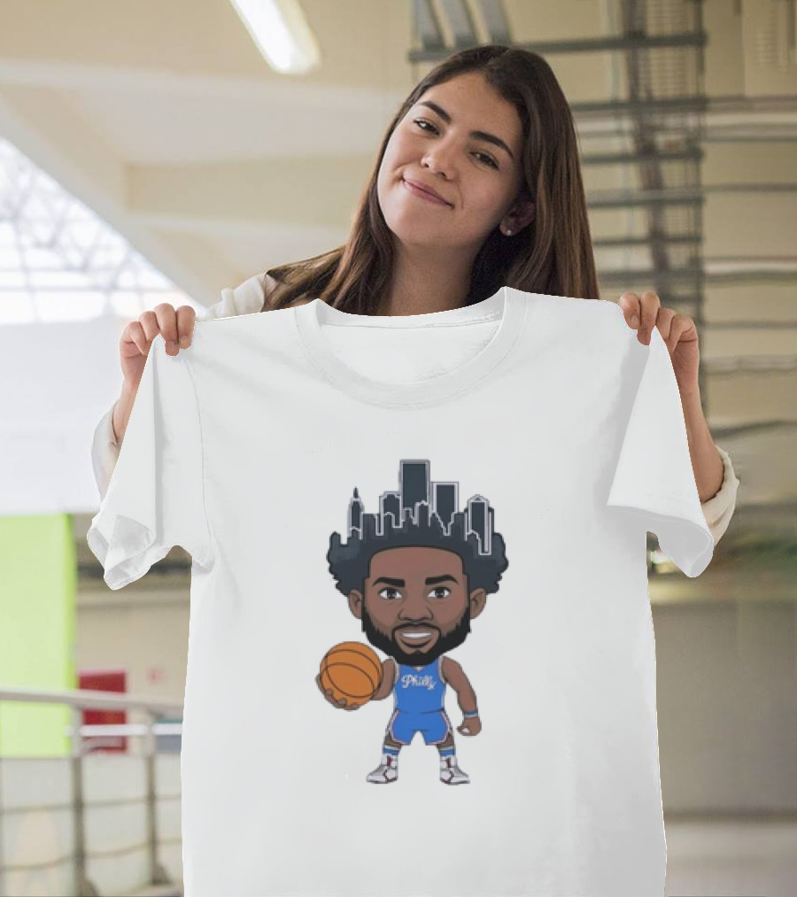 Philadelphia 76ers Philly Baller Cartoon Skyline Hair T-Shirt