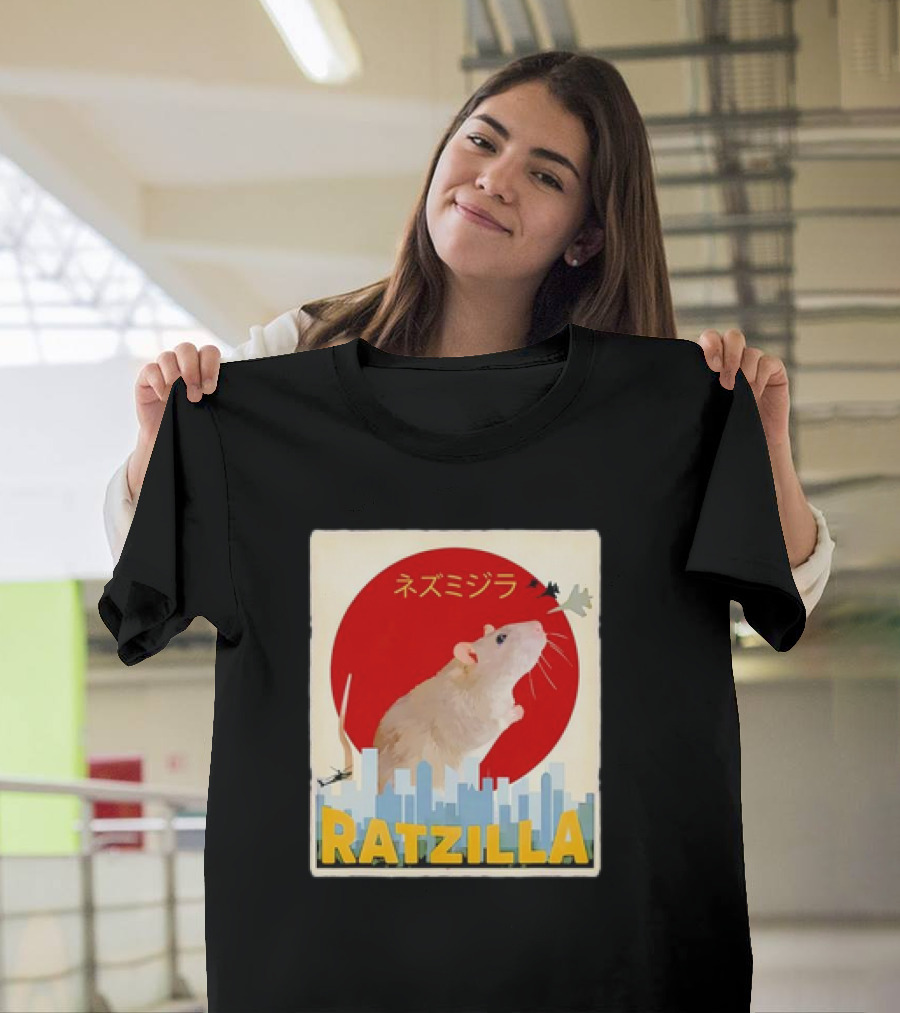 Ratzilla Japanese Anime Retro Cute Rat Mouse Cityscape Iconic T-Shirt