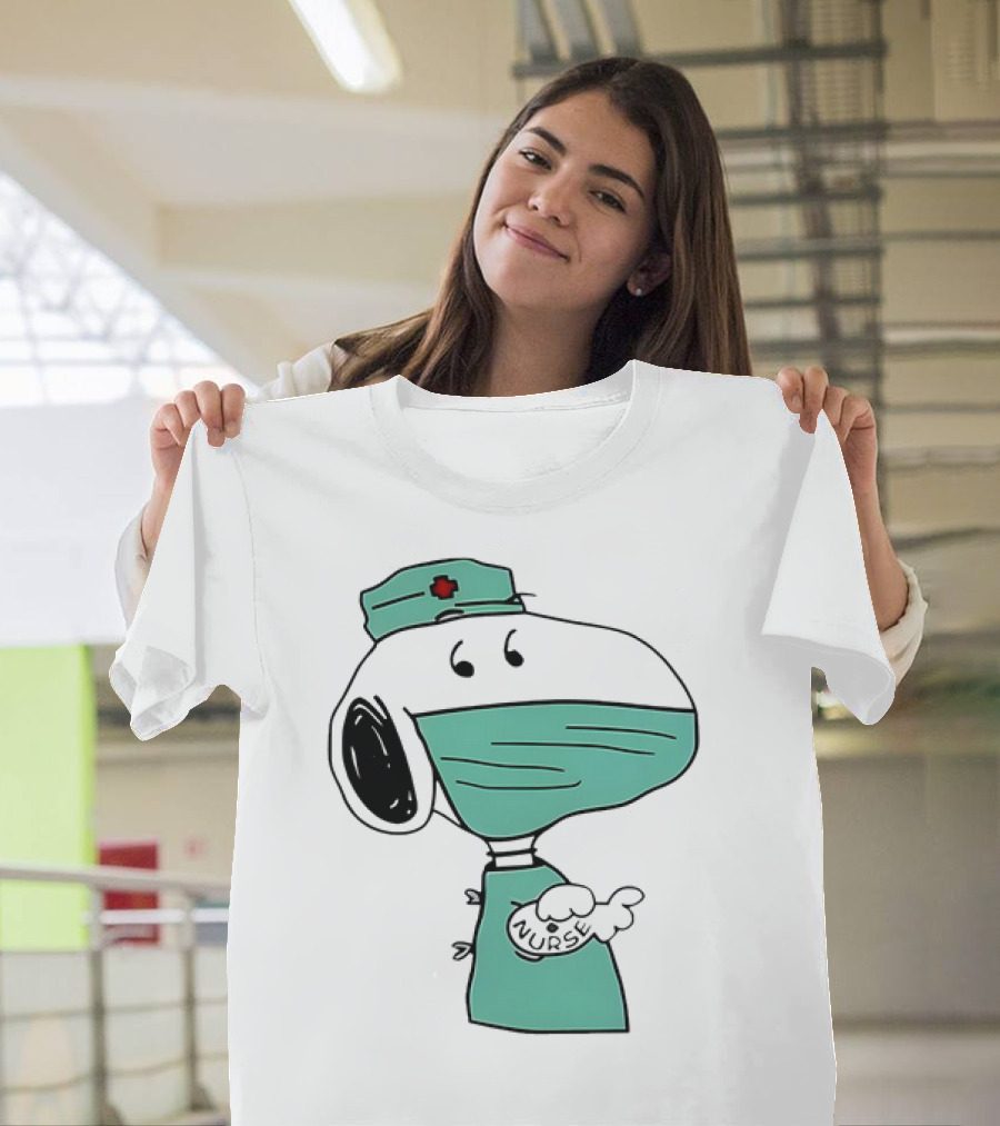 Snoopy Nurse Cartoon In Scrubs With Mask T-Shirt