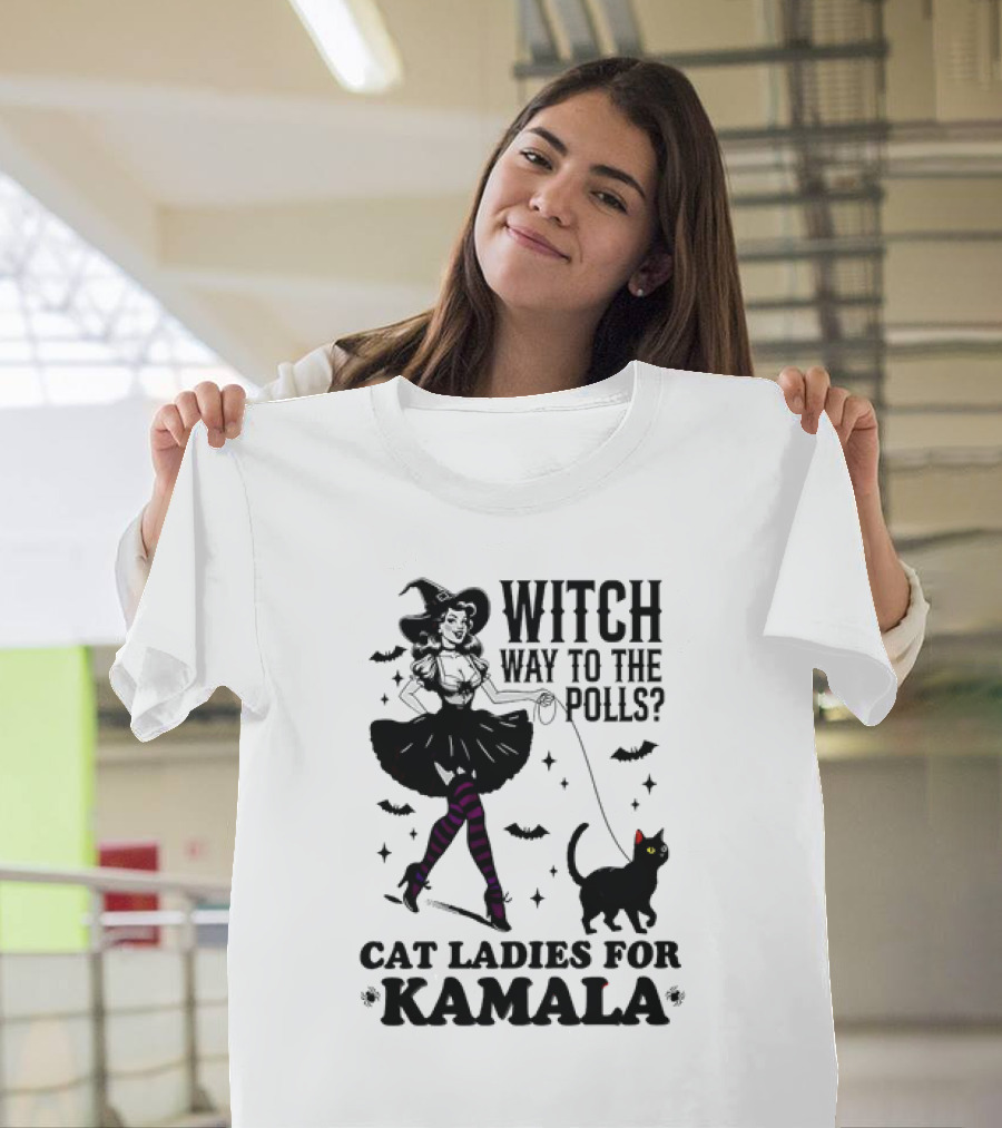 Witch Way to the Polls Cat Ladies for Kamala T-Shirt