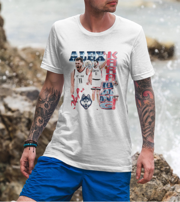 Alex Karaban UConn Huskies Basketball 90s Retro Style With Player Imagery And Team T-Shirt