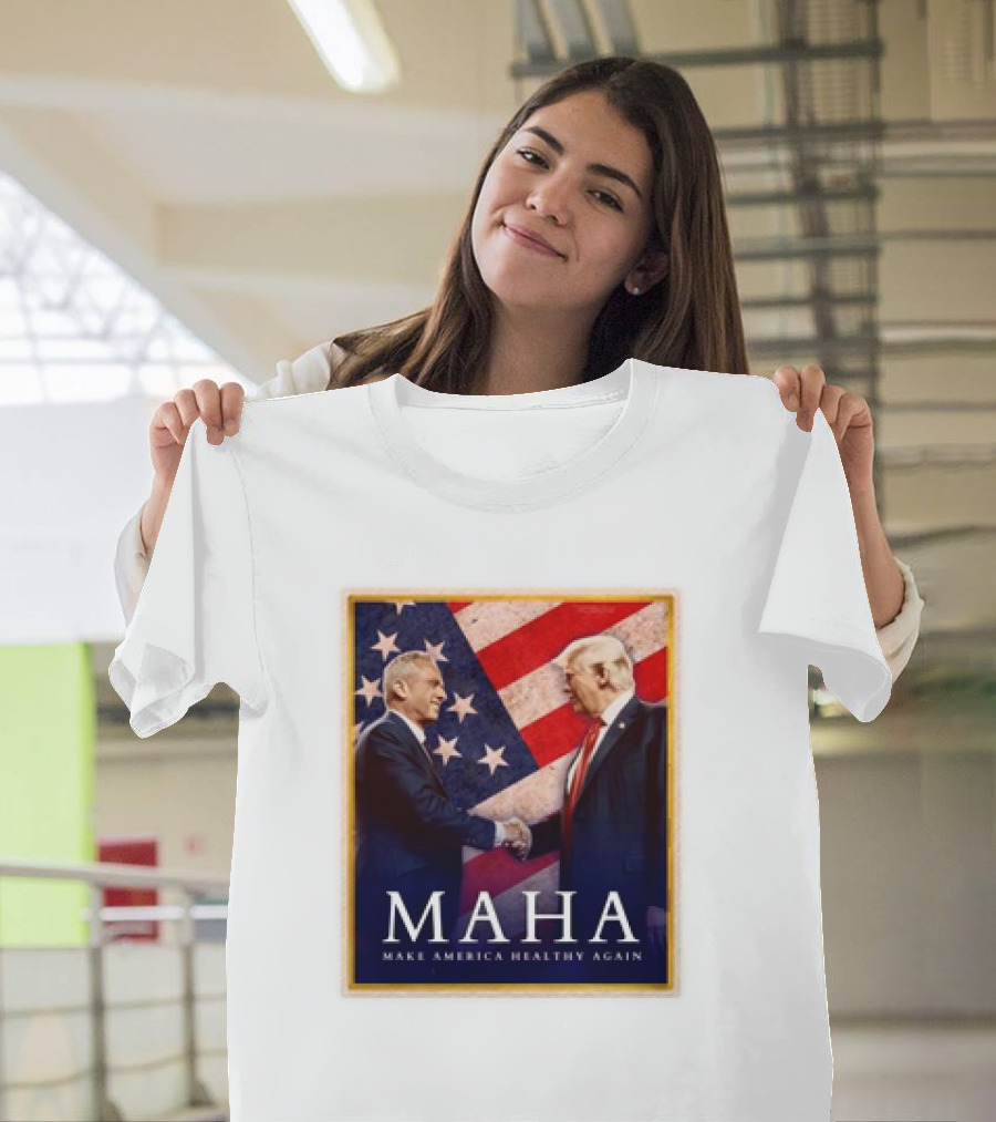 MAHA Make America Healthy Again Trump Kennedy American Flag Background T-Shirt