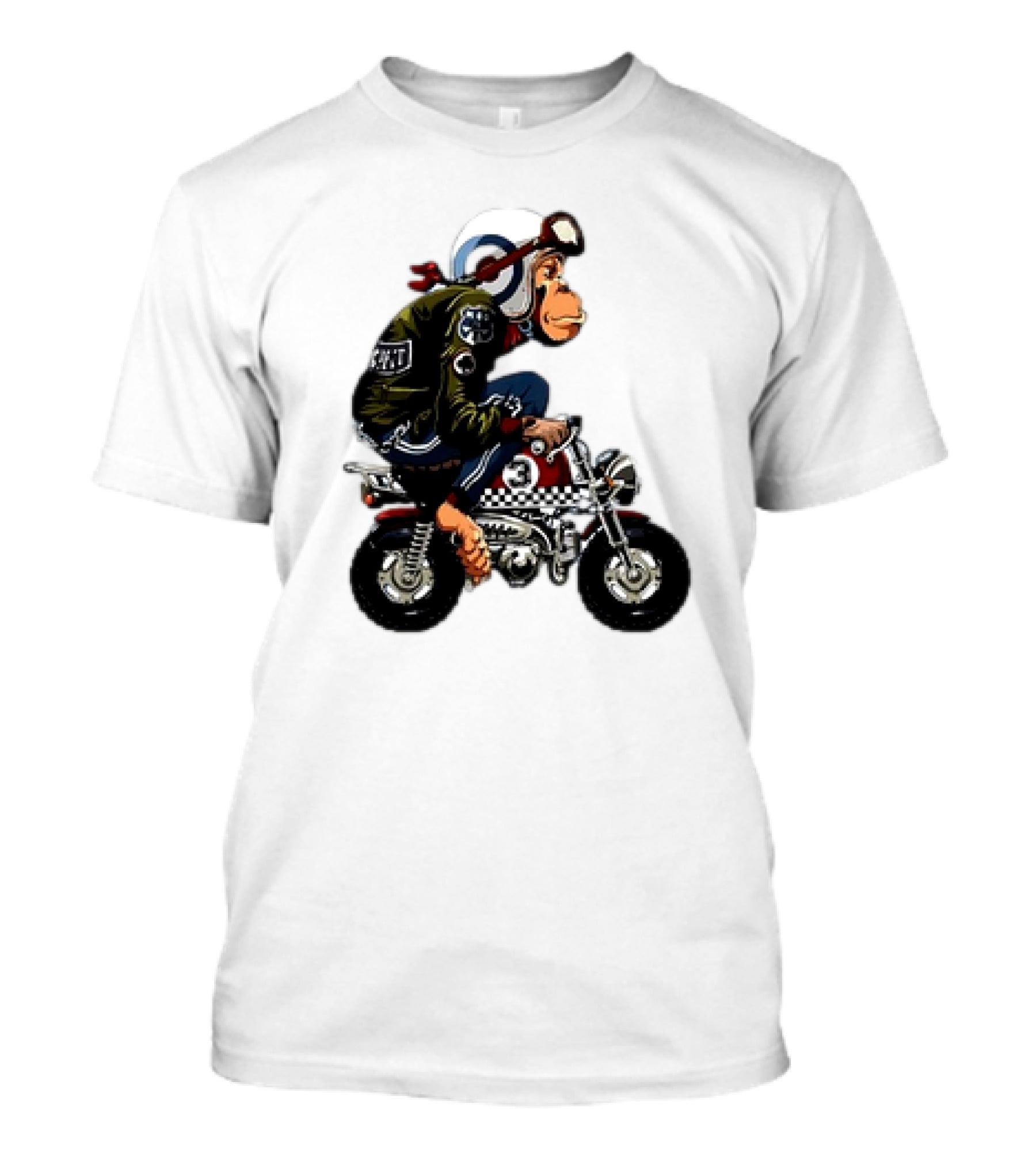 Monkey Riding Checkered Mini Bike Cartoon T-Shirt