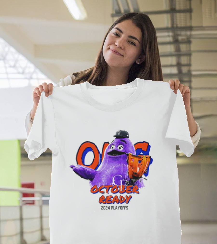 New York Mets October Ready 2024 Playoffs Grimace Baseball T-Shirt