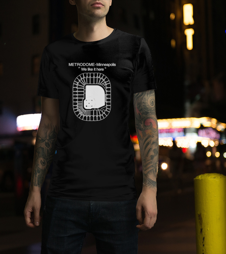 Metrodome Minneapolis We Like It Here Stadium Blueprint T-Shirt