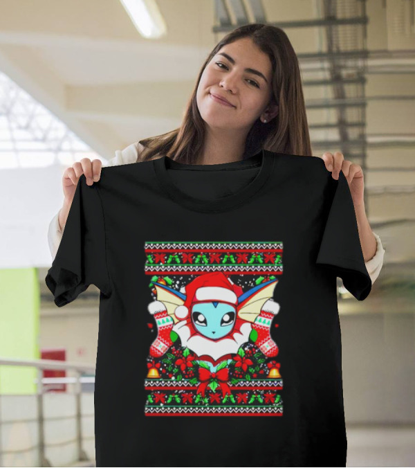 Vaporeon Santa Hat Christmas Pokemon Character Anime Holiday T-Shirt