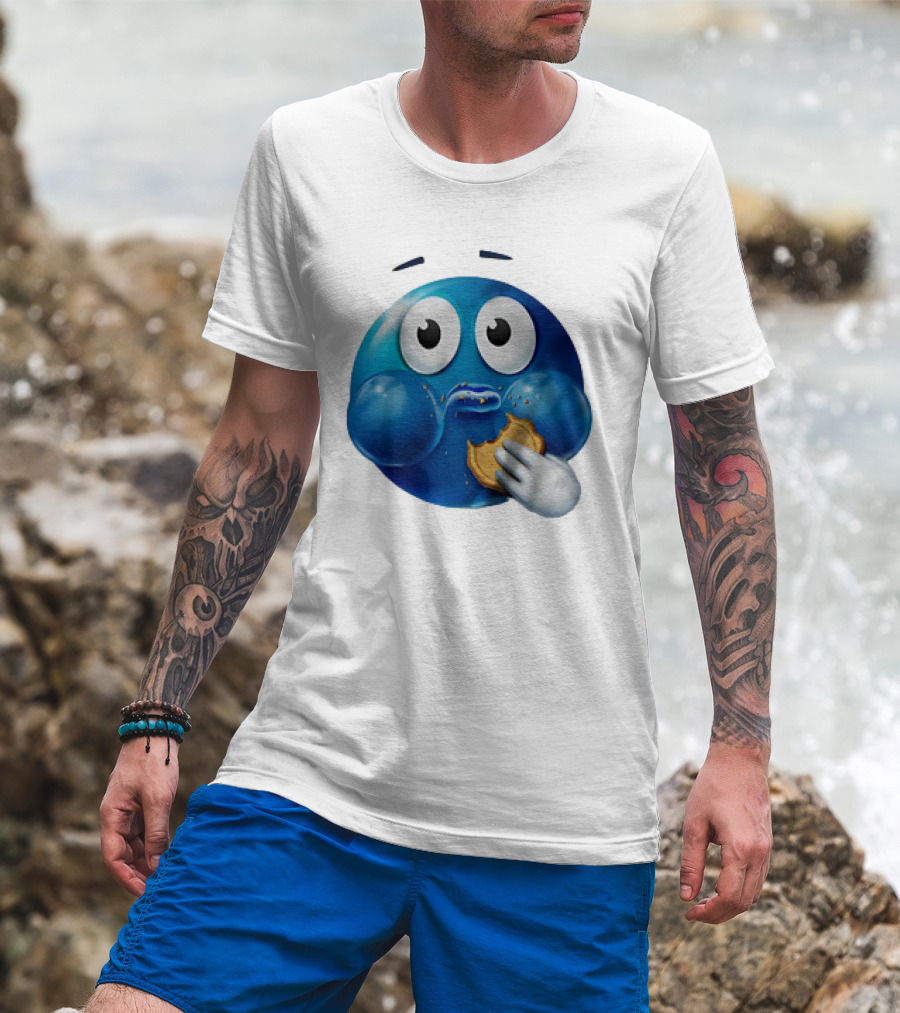Blue Emoji With Cookie Meme T-Shirt