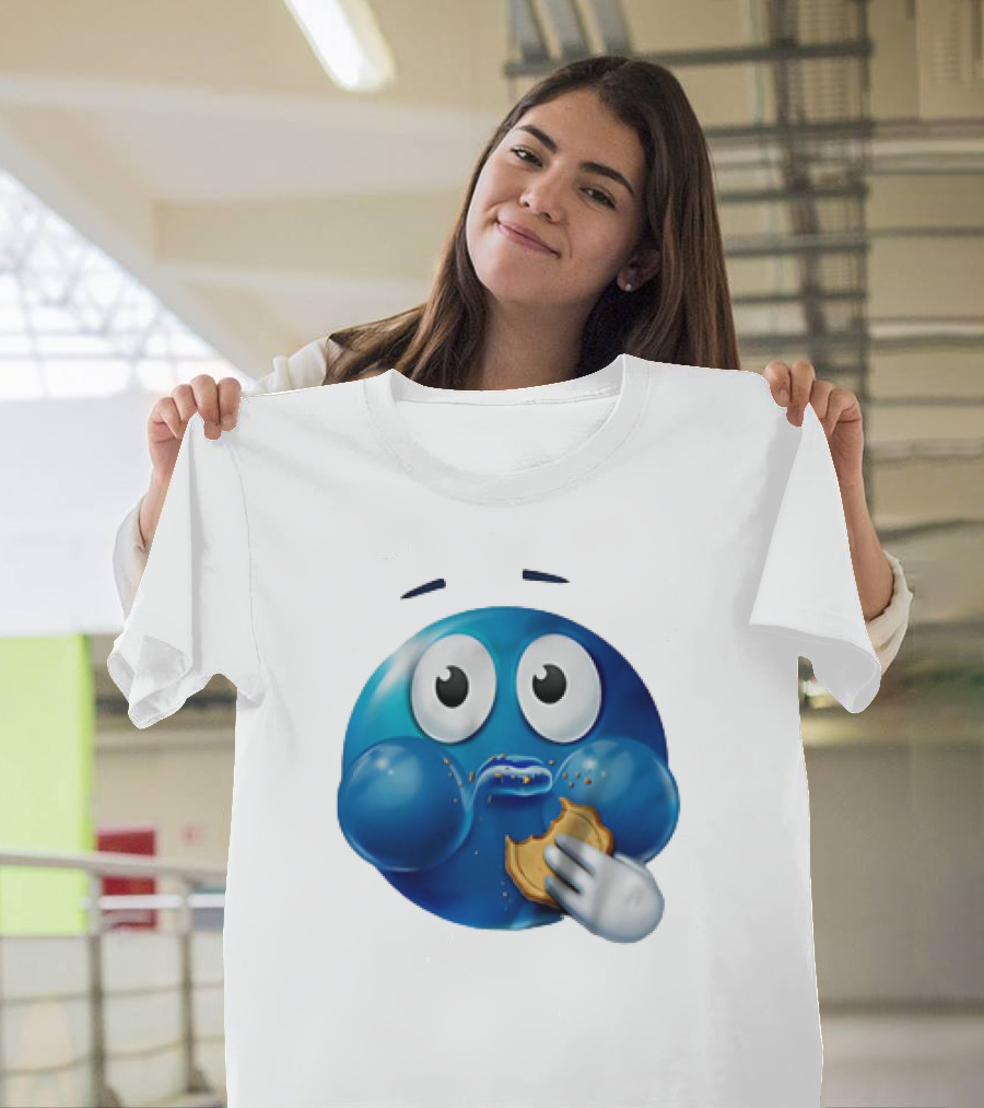 Blue Emoji with Cookie Meme T-Shirt