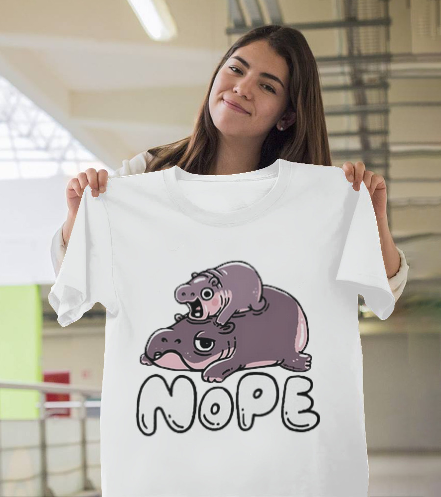 Moo Deng Cute Hippo with Baby Nope T-Shirt