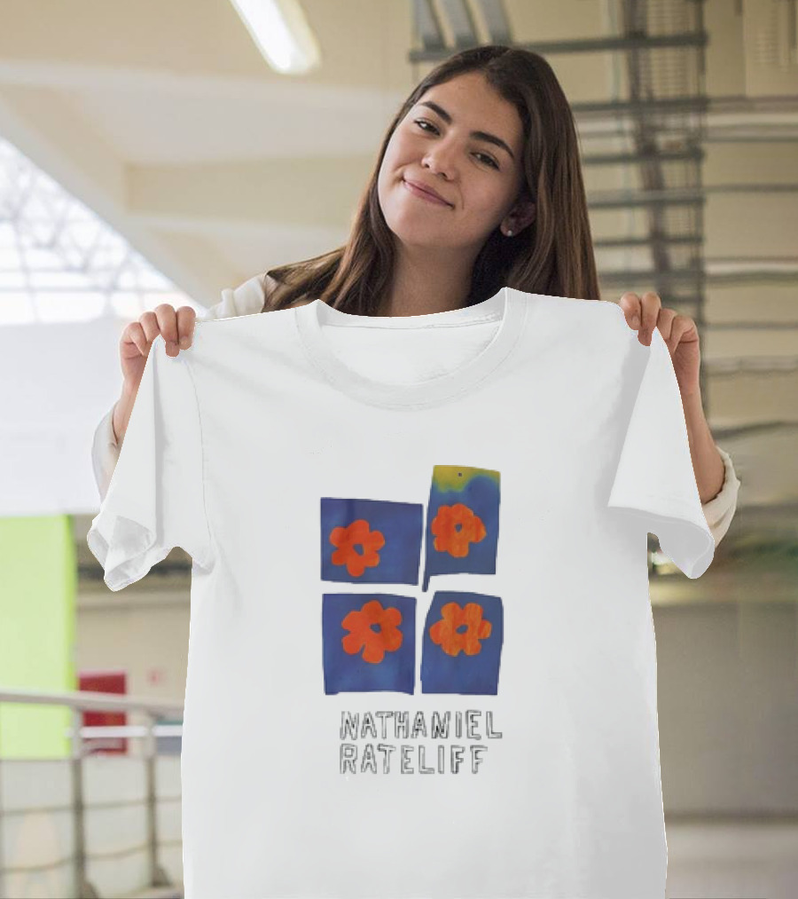 Nathaniel Rateliff Blue Squares Orange Flowers T-Shirt