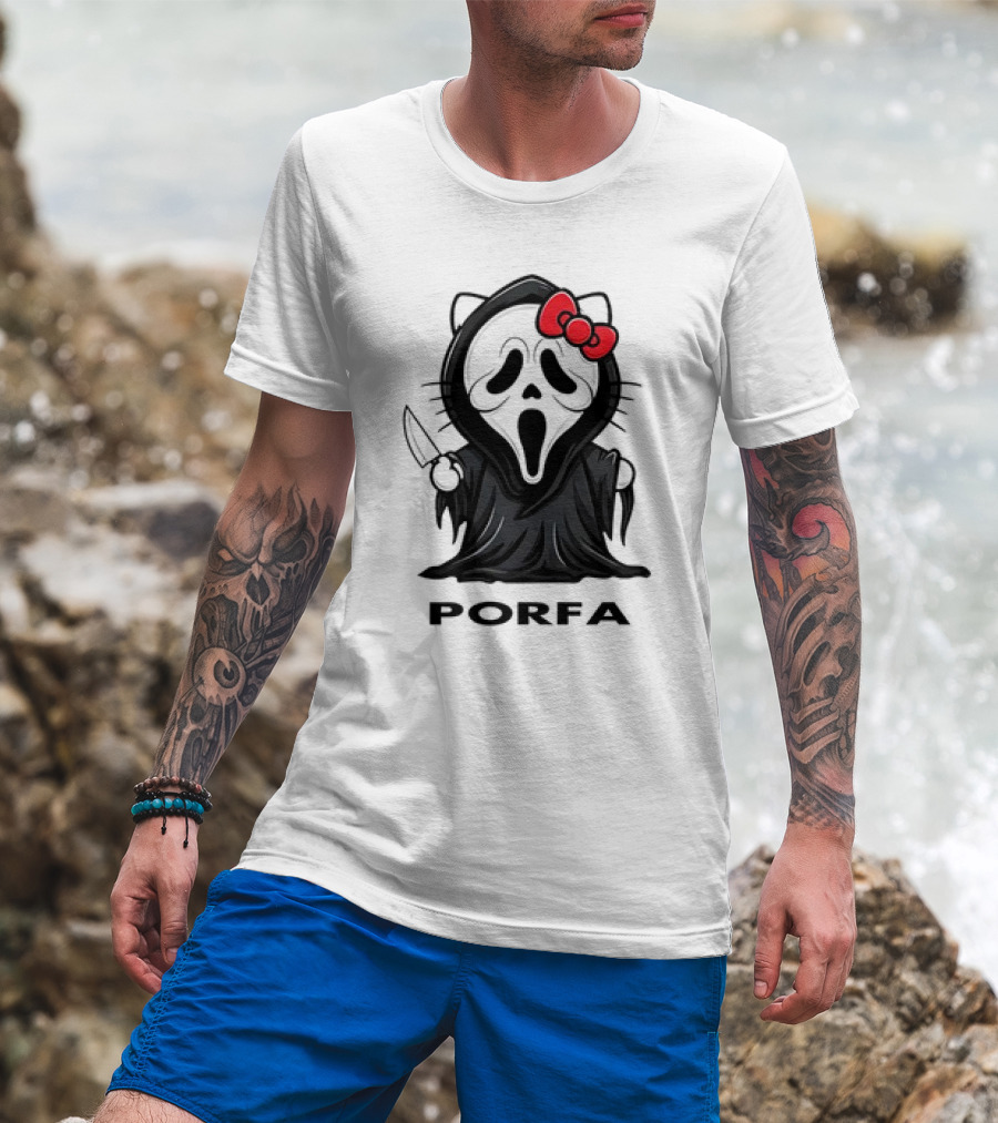 Porfa Hello Kitty Ghost Halloween Scream Crossover T-Shirt