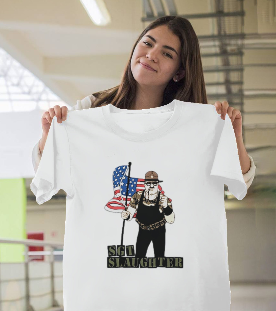 SGT Slaughter Holding American Flag Iconic Wrestling Figure T-Shirt