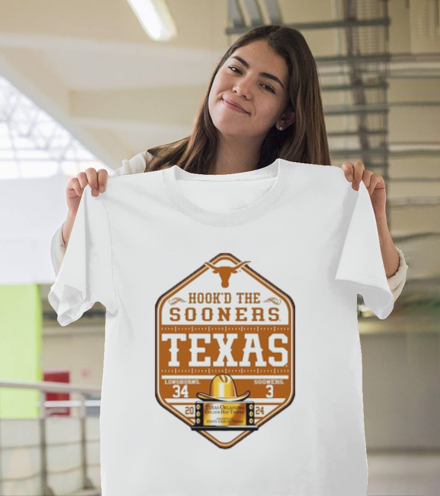 Texas Longhorns Hook'd the Sooners 2024 Red River Rivalry Score 34-3 T-Shirt