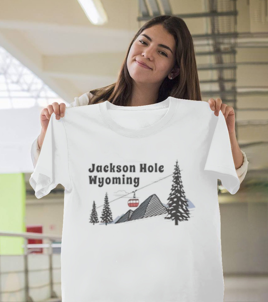 Jackson Hole Wyoming Mountain Gondola With Evergreen Trees And Ski Slope T-Shirt