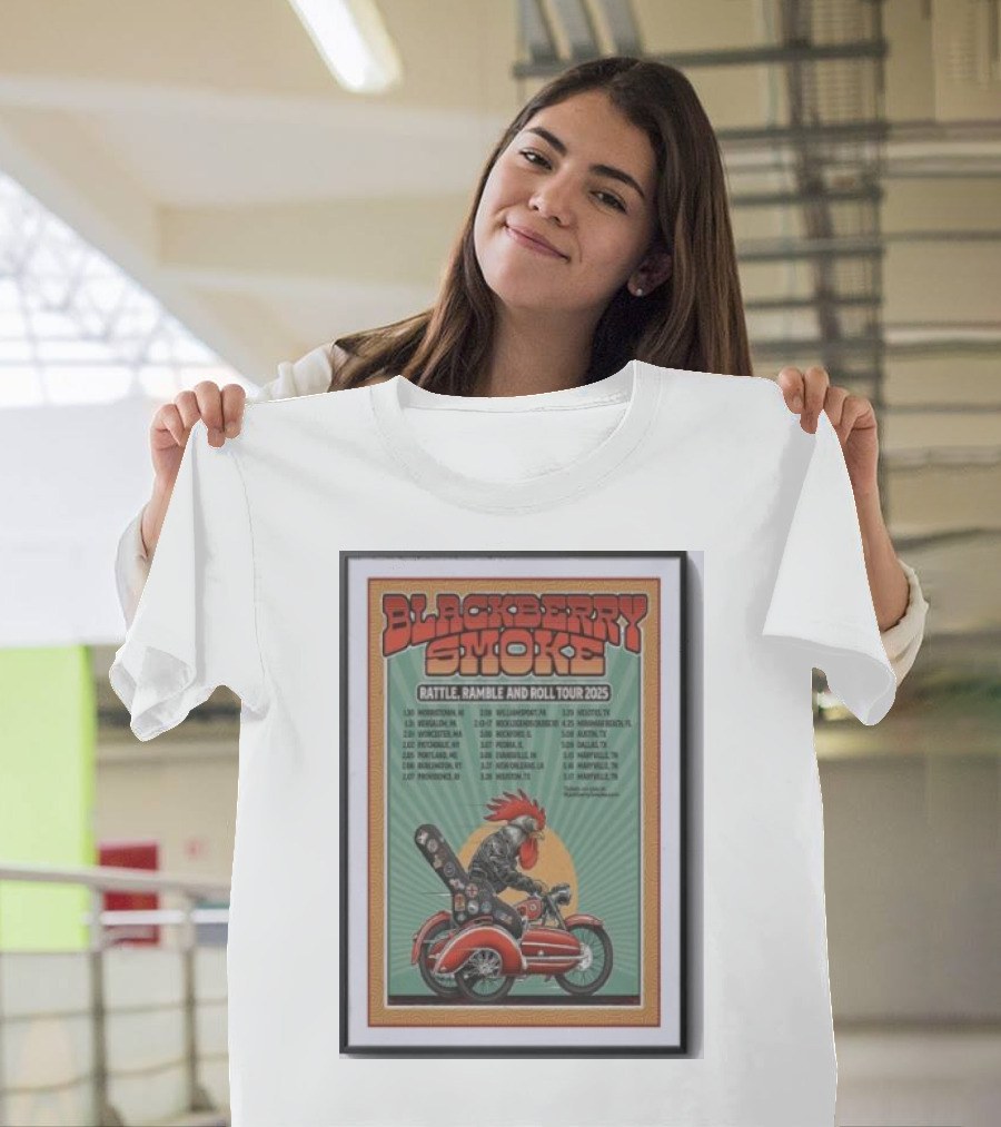 Blackberry Smoke Rattle Ramble and Roll Tour 2025 Rooster Motorcycle T-Shirt