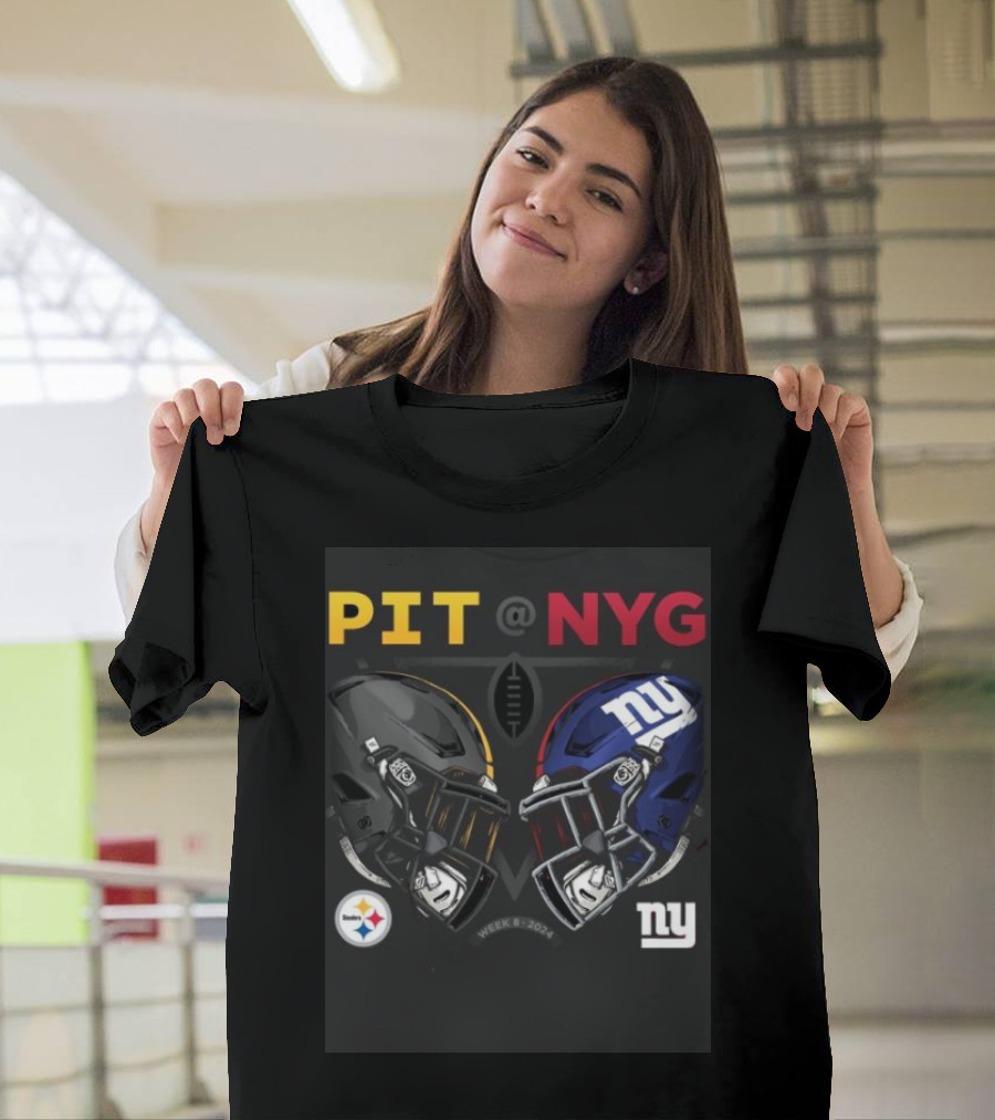 PIT @ NYG Week 8 2024 Pittsburgh Steelers New York Giants NFL Matchup Helmets T-Shirt