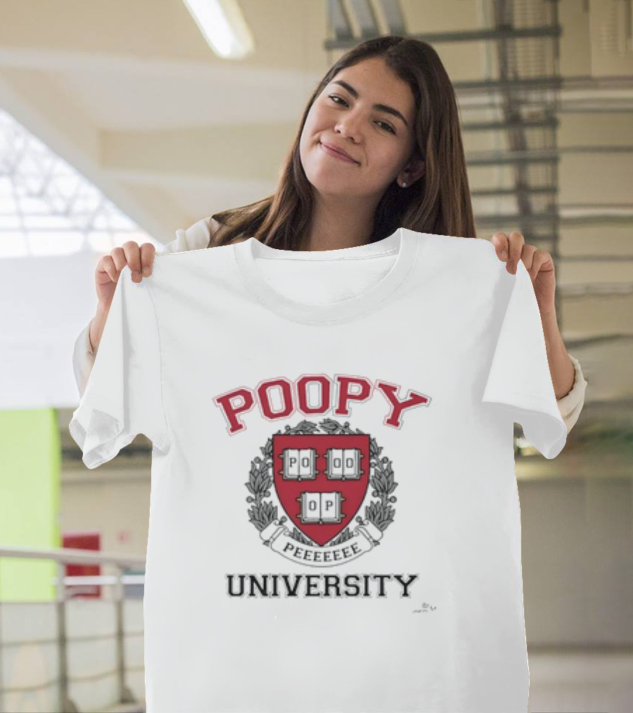 Poopy Peeeeeee Parody University Crest Shield Emblem T-Shirt