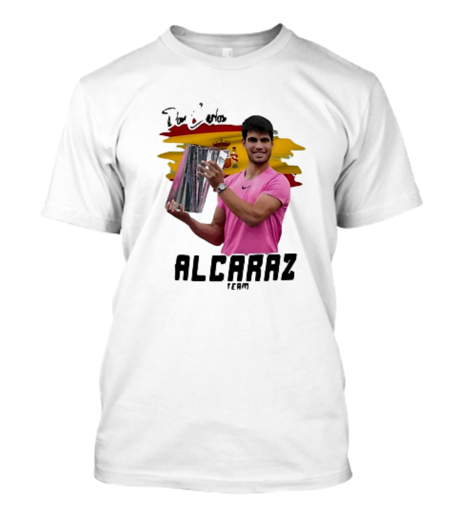 Don Carlos Alcaraz Team With Trophy And Spanish Flag T-Shirt
