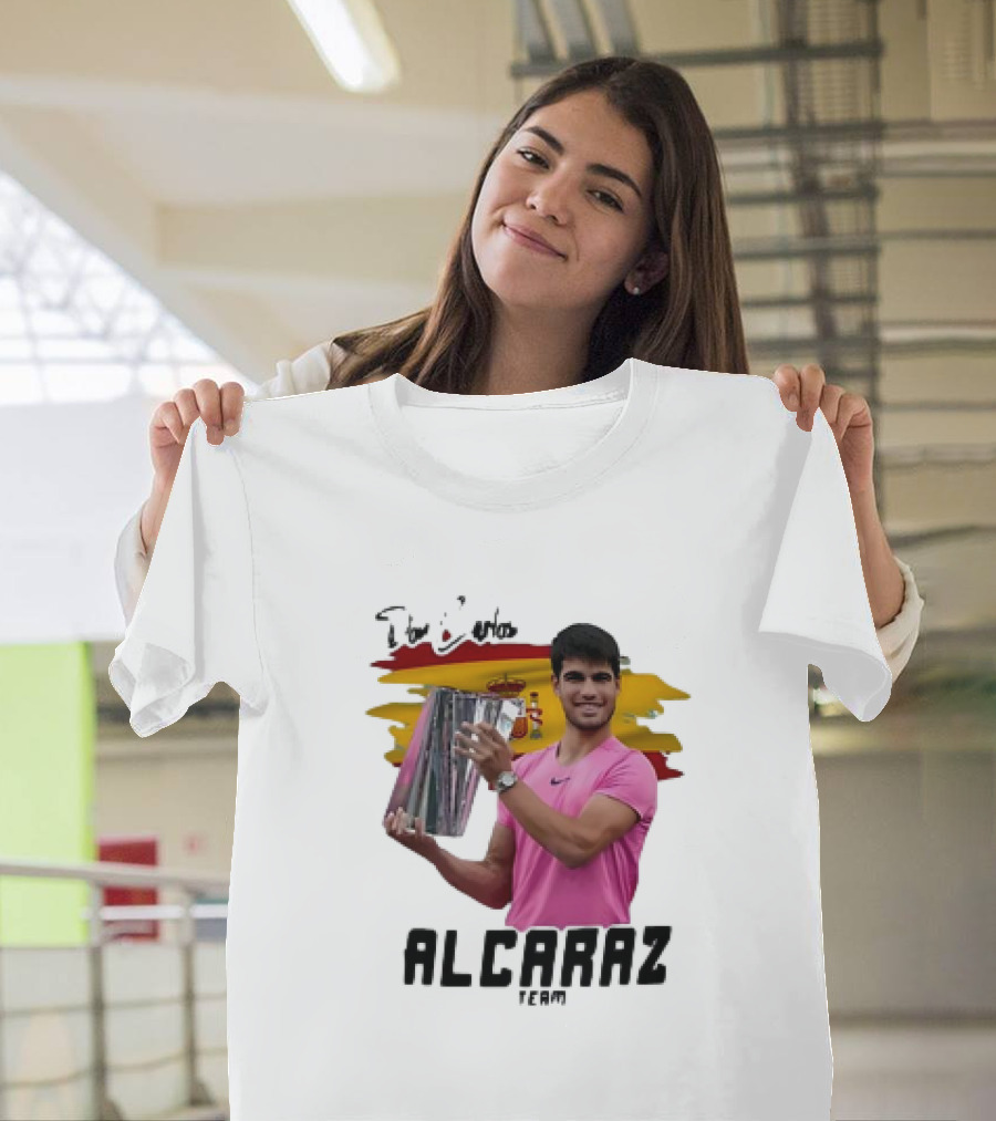 Don Carlos Alcaraz Team With Trophy And Spanish Flag T-Shirt