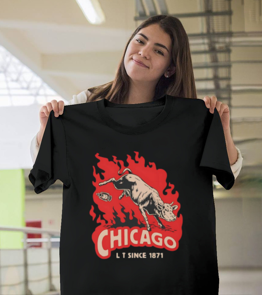 Chicago Lit Since 1871 Kicking Cow Flame T-Shirt