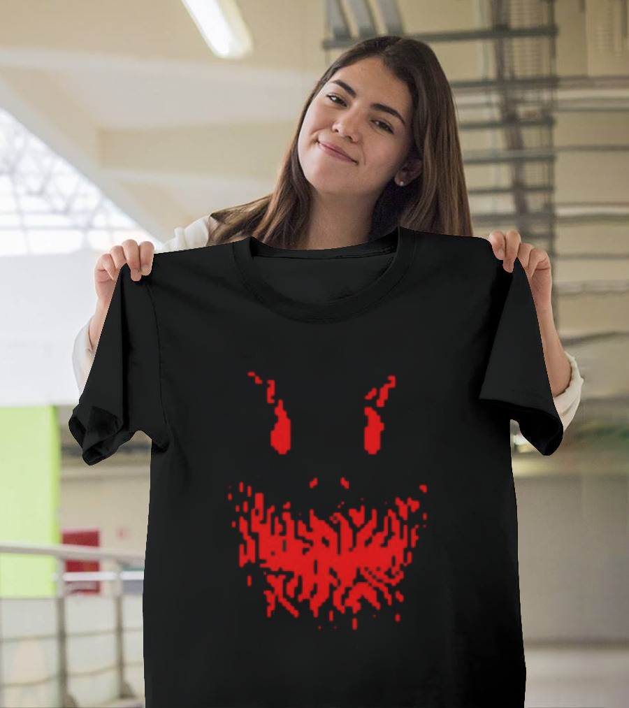 Scary Red Pixelated Joker Face T-Shirt