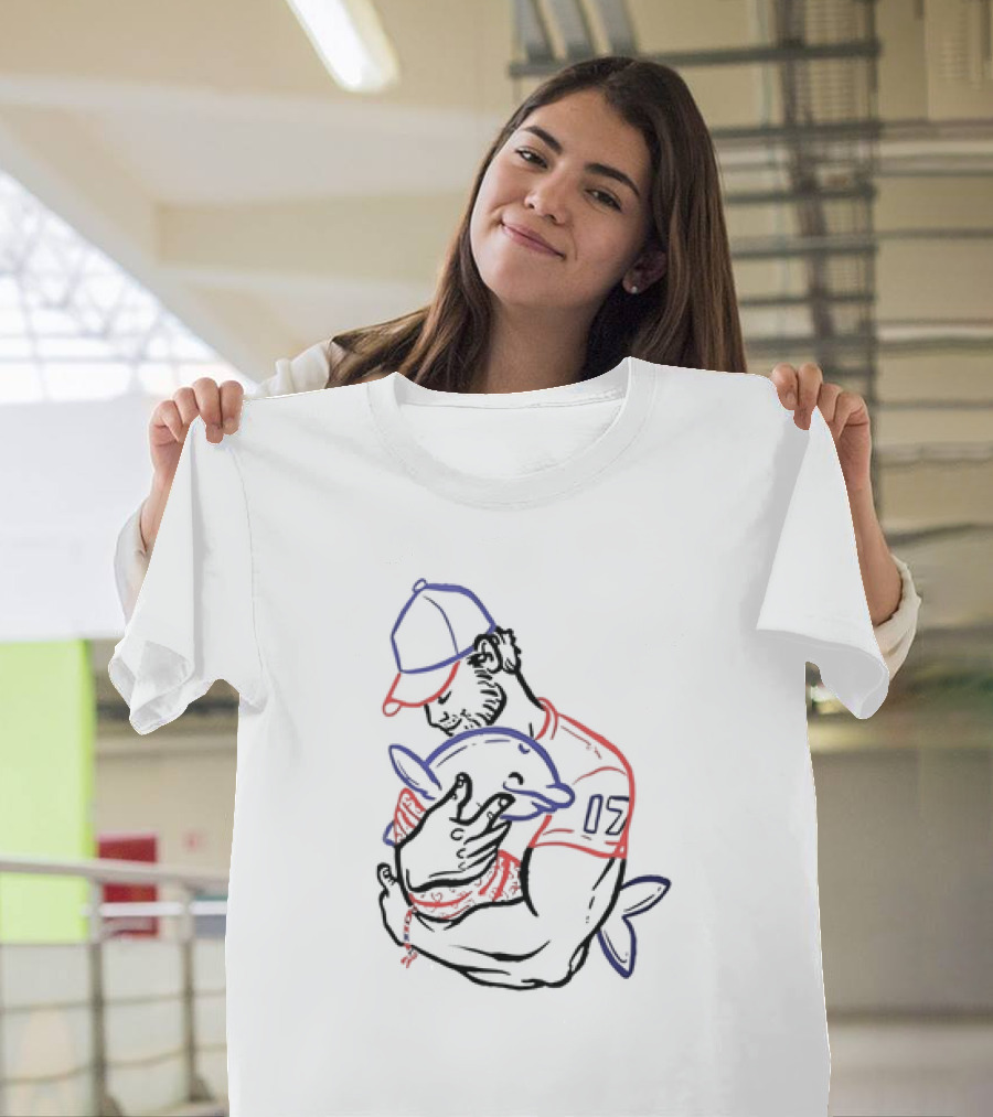 I Love You Dad Fish 17 Baseball Player Hugging Dolphin T-Shirt