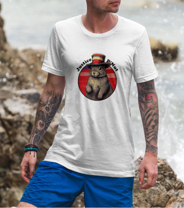 Justice P’Nut Squirrel Wearing Vintage Hat With Red Blue Stripes T-Shirt