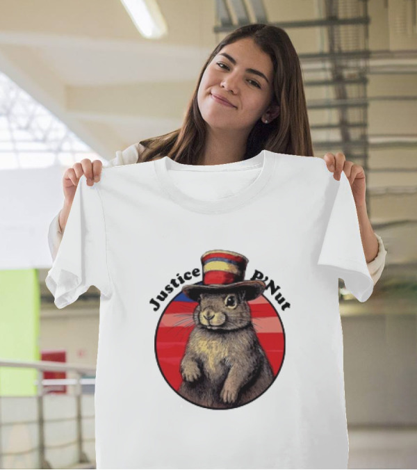 Justice P’Nut Squirrel Wearing Vintage Hat With Red Blue Stripes T-Shirt