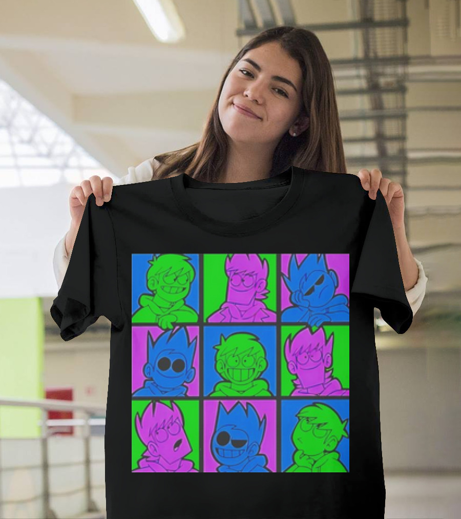 Eddsworld Sharkrobot Colorful Cartoon Characters 9-Panel Grid Pop T-Shirt