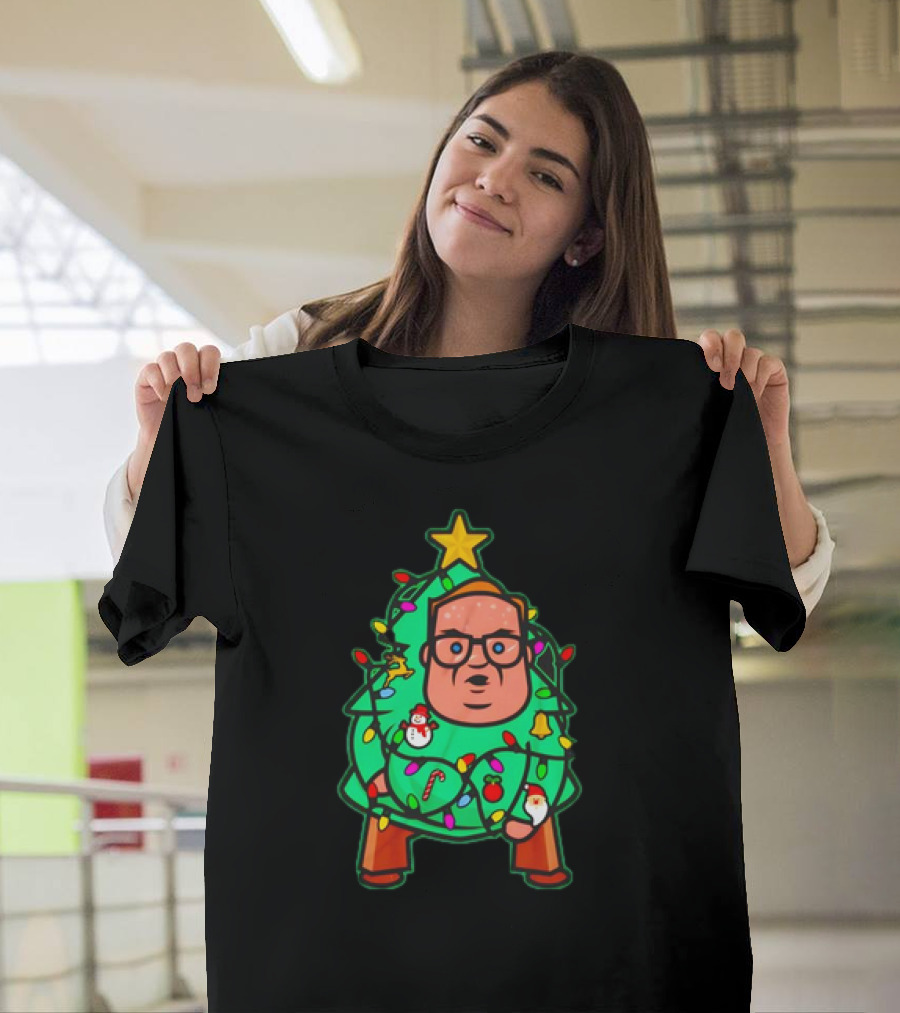 Foley Christmas Tree Lights Cartoon Character with Star and Decorated Ornaments T-Shirt