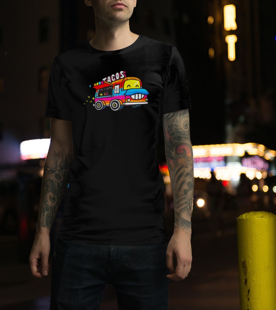 Tacos Tuesdays Colorful Food Truck With Happy Face T-Shirt