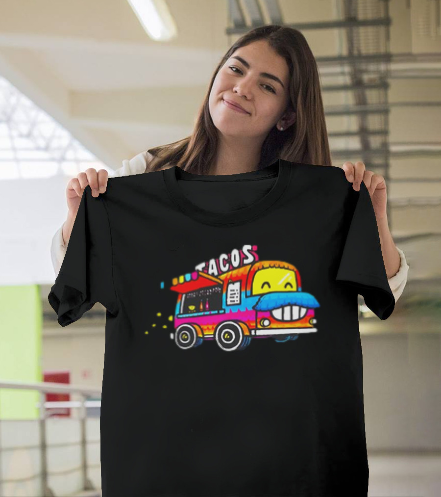 Tacos Tuesdays Colorful Food Truck With Happy Face T-Shirt