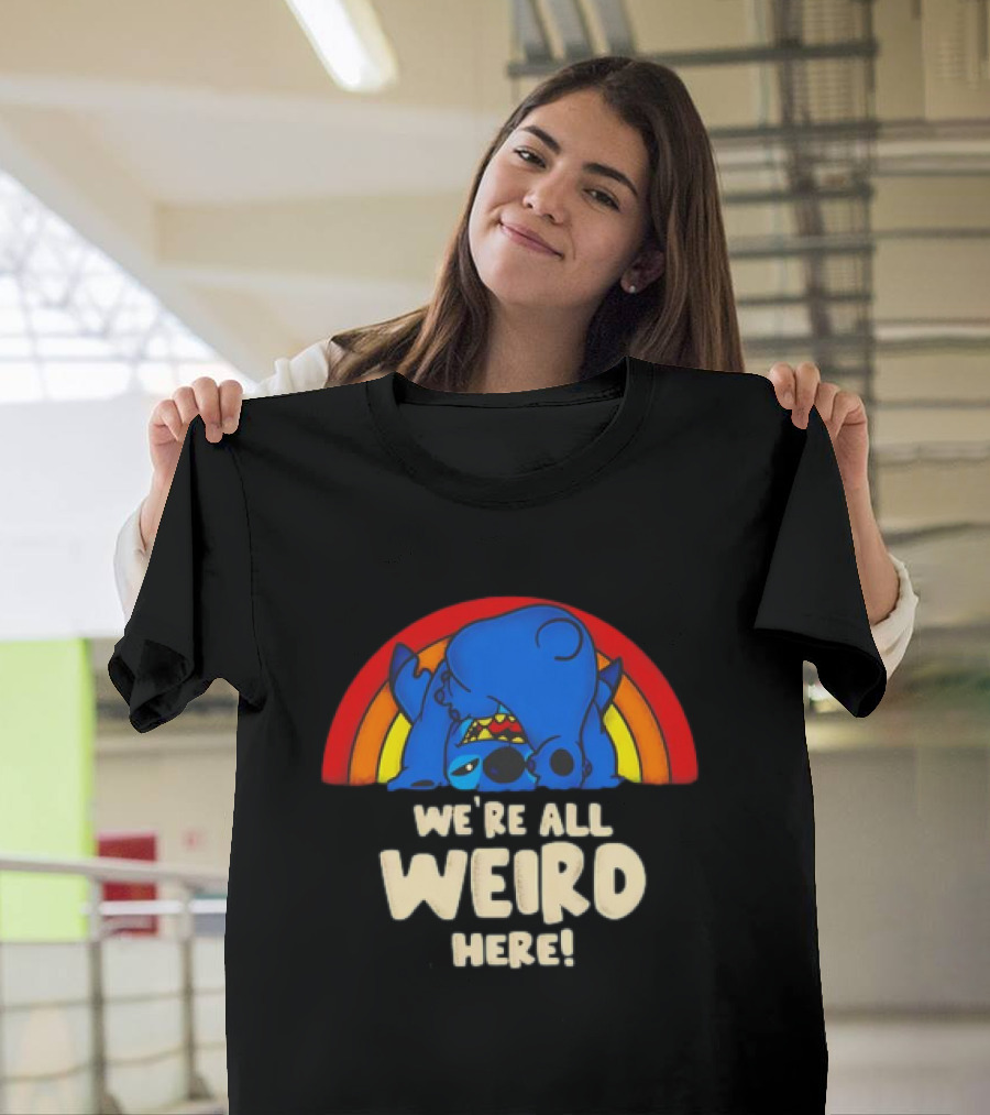 Stitch We're All Weird Here Rainbow T-Shirt