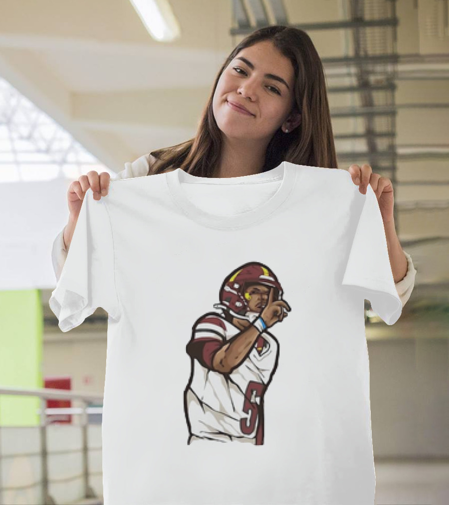 Jayden Daniels Shhh Gesture Cartoon Football Player Number 5 T-Shirt