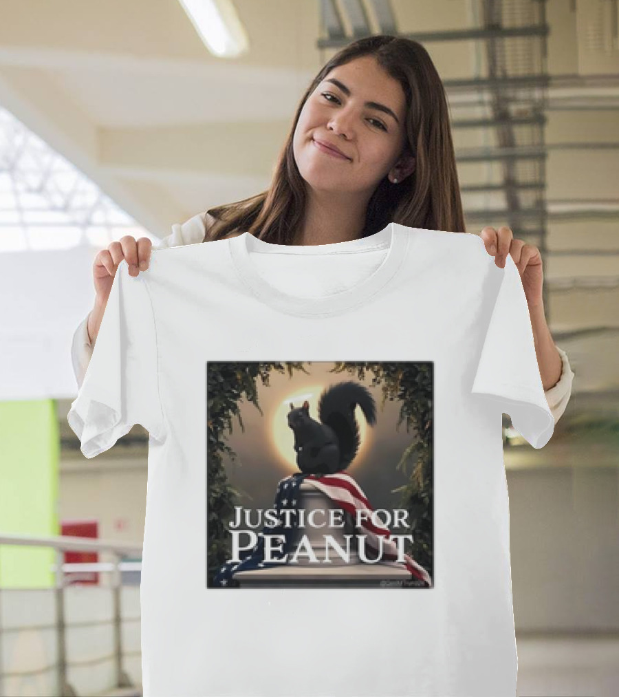 Justice For Peanut The Squirrel With American Flag Iconography T-Shirt