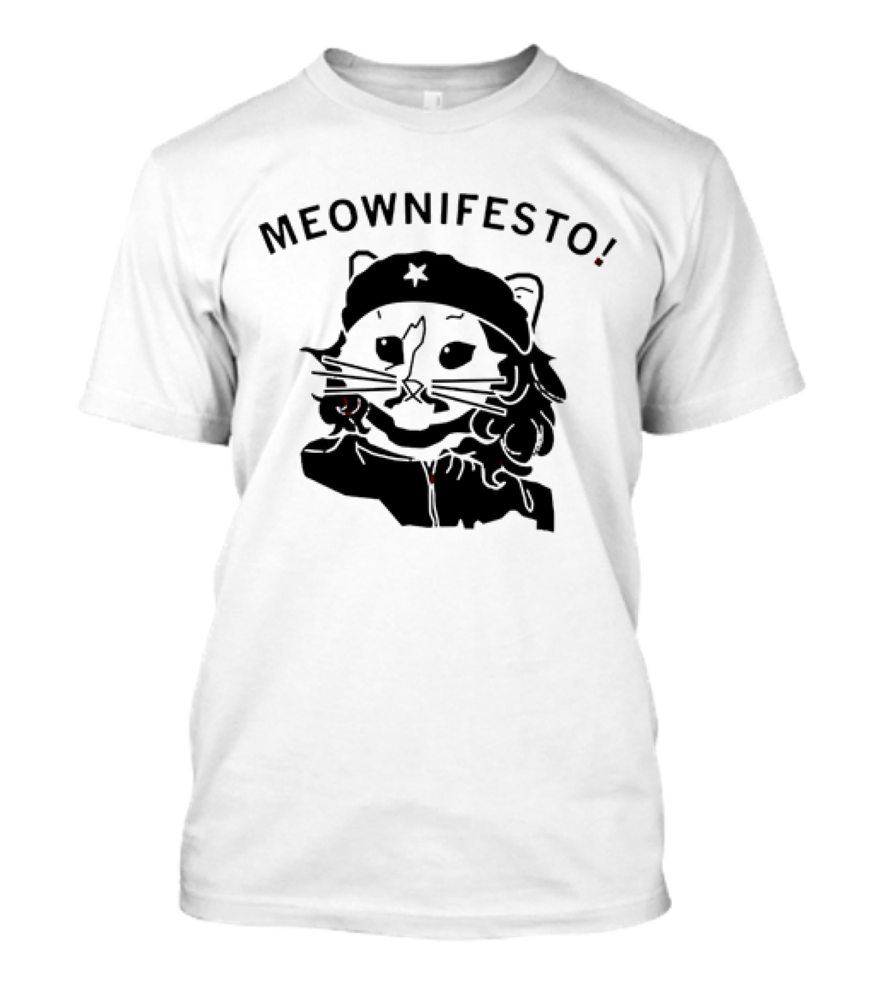 Meownifesto Cat Wearing Revolutionary Style Beret With Star T-Shirt