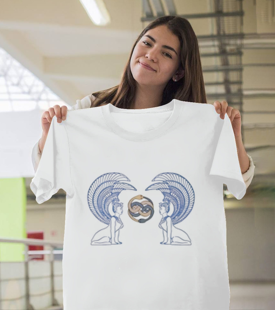 Oracle and Auryn Egyptian Sphinxes with Auryn Symbol in Blue and Gold T-Shirt