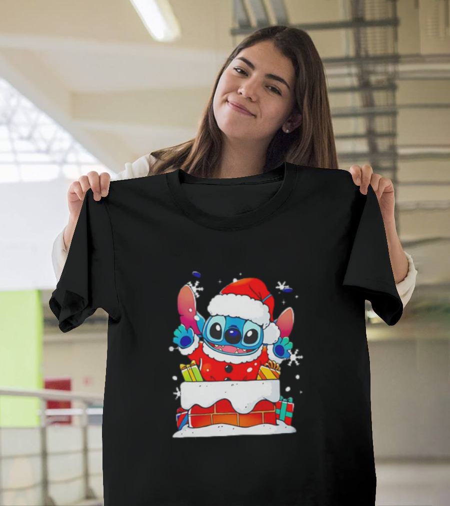 Stitch Santa Claus Experiment Christmas Chimney Gifts Snowflakes T-Shirt