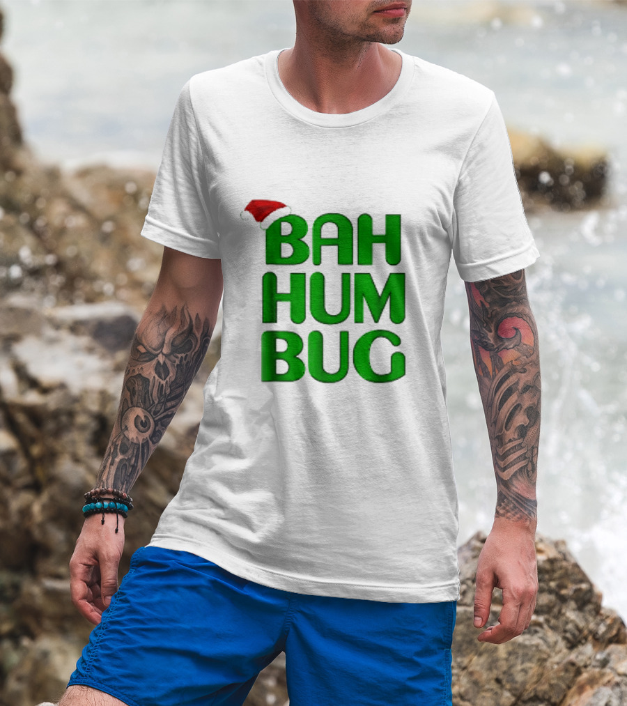 Bah Hum Bug Christmas Text With Santa Hat T-Shirt