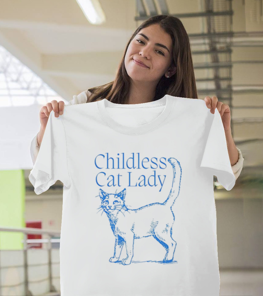 Childless Cat Lady Blue Sketch T-Shirt