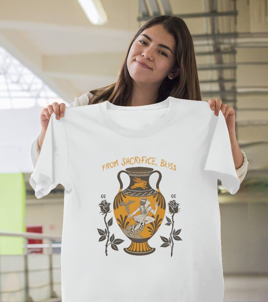From Sacrifice Bliss Ancient Greek Vase Hermes And Roses T-Shirt