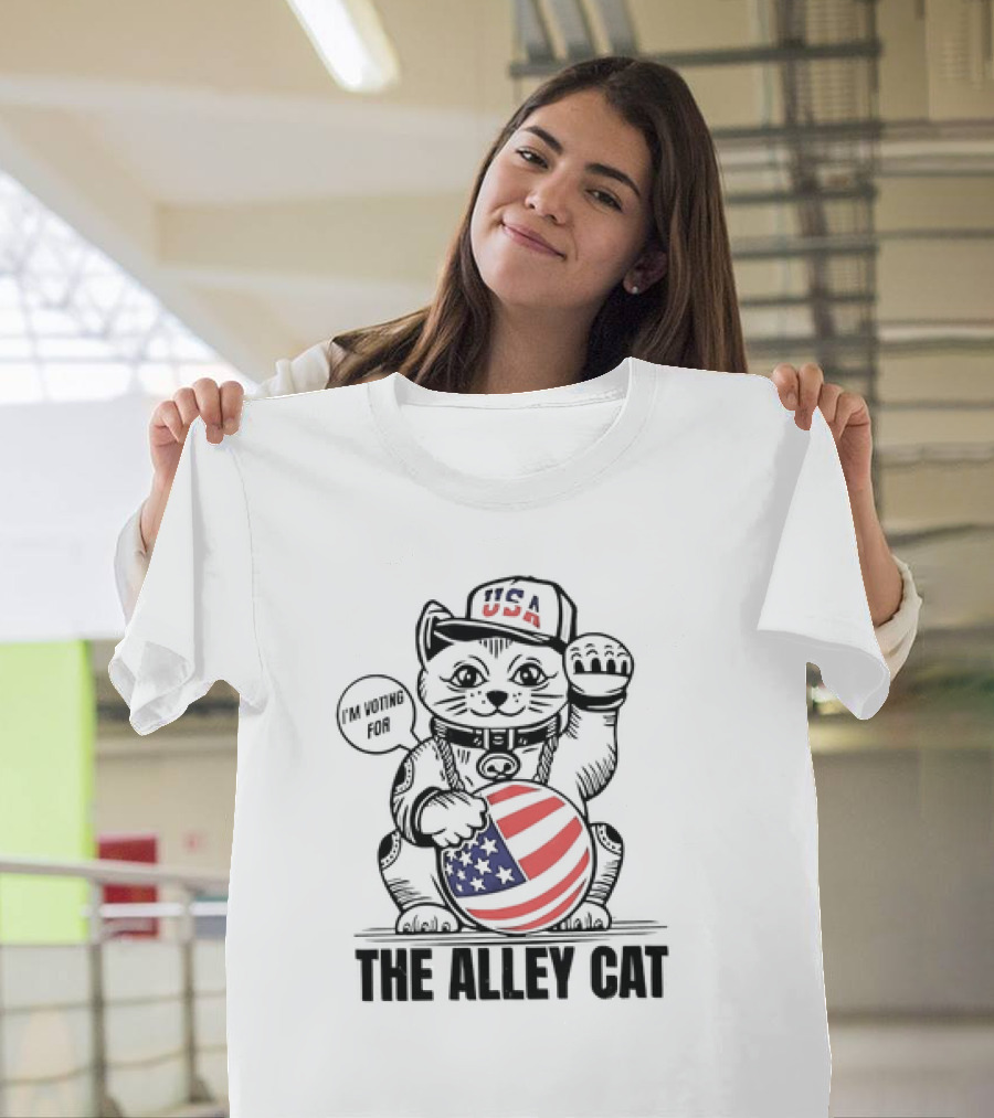 I'm Voting For The Alley Cat USA With American Flag Baseball Cap T-Shirt